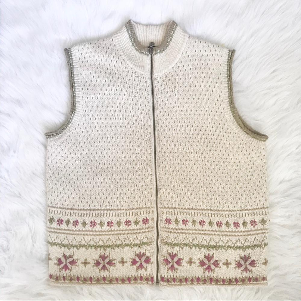 Woolrich Full Zip Cream Snowflake Sweater Vest XL